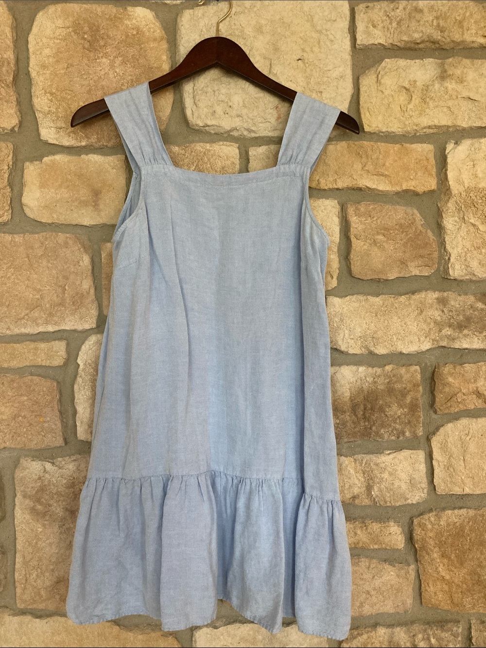 LOFT Light Blue Linen blend Ruffle-Hem Sundress